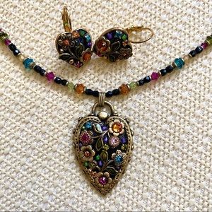 Hearts, Jewels, Enamel, Beads Necklace & Earrings